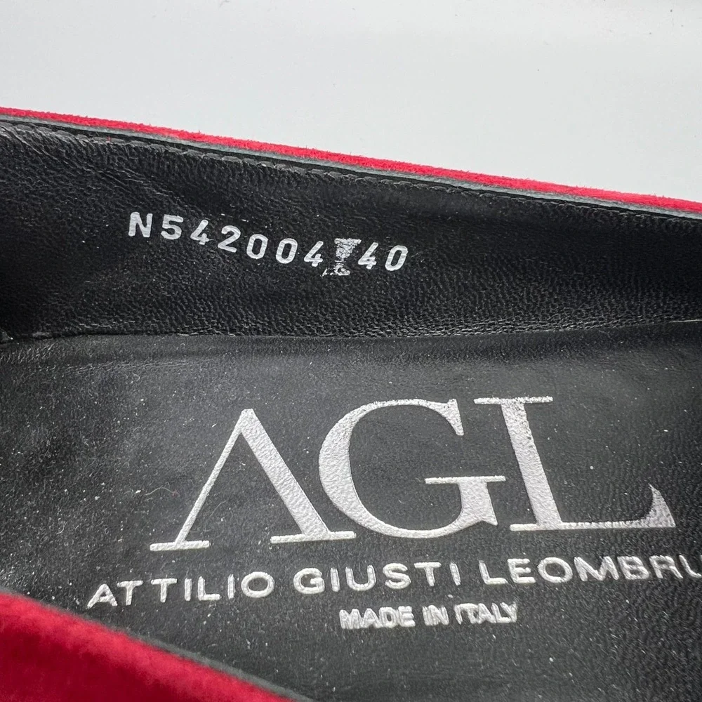 AGL Attilio Giusti Leombruni Red Suede Gold Bar Loafers Flats N542004 40 Italy‎
